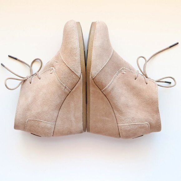 Toms Taupe Suede Leather Wedge Heel Lace-up Ankle Boots Booties Size 8 - Picture 10 of 16